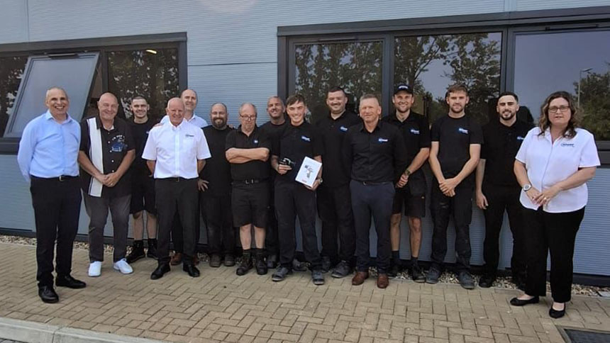 Steer Electric Eastleigh team celebrate Max McGowan's win