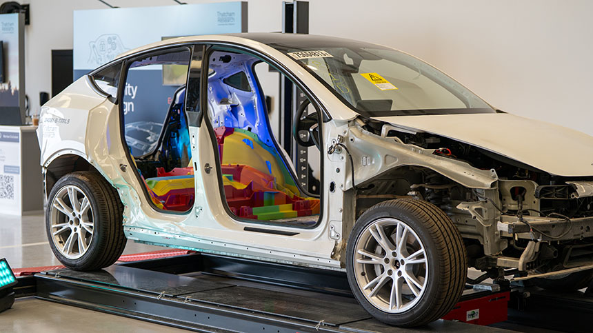 Thatcham Research Tesla mega casting study car